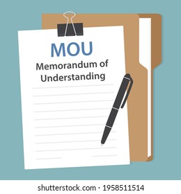 MOU, Memorandum of Understanding document text, flat lay composition - vector illustration