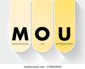 MOU Memorandum Of Understanding - type of agreement between two or more parties, acronym text concept background