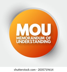 MOU Memorandum Of Understanding - type of agreement between two or more parties, acronym text concept background