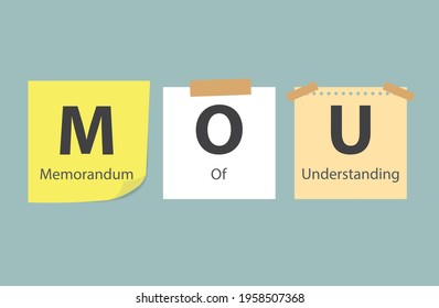 MOU Memorandum of Understanding written on memory papers- vector illustration