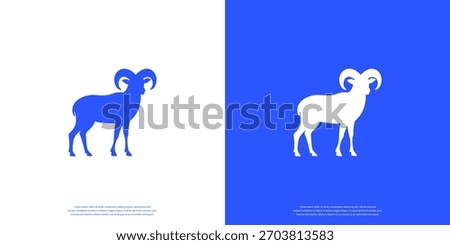 Mouflon silhouette icon. Simple and clean flat design, isolated on blue background. Modern animal template perfect for logo, app, web, and UI design. Vector illustration.
