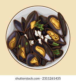 Moules-frites. Platos de marisco europeos.