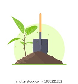 mound, plants, shovel colorful icon. plant tree, agriculture, farming, gardening concept illustration flat design vector eps10