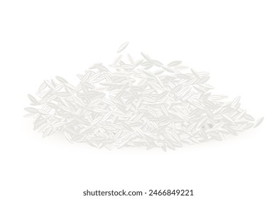 Mound rice grain pattern isolated on white. Asian food rice. Steamed organic basmati rice. Great for menu, label, product packaging, recipe. Healthy and tasty food ideas. Vector illustration