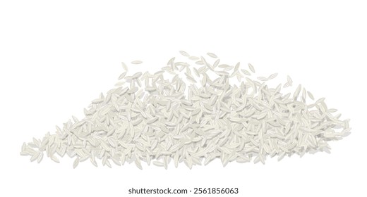 Mound rice grain pattern isolated on white. Asian food rice. Steamed organic basmati rice. Great for menu, label, product packaging, recipe. Healthy and tasty food ideas. Vector illustration