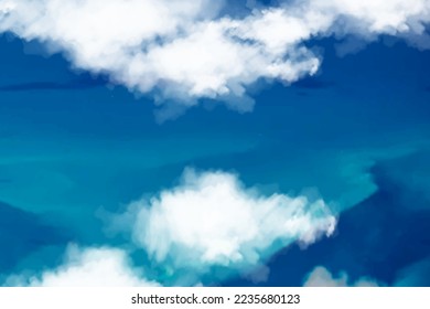 mounds of white clouds blue sky on a dark blue background