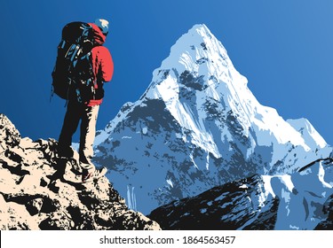 Monte Ama Dablam con ilustración de vector de montaña más alta