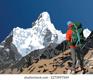 Monte Ama Dablam con ilustración de vector de montaña más alta