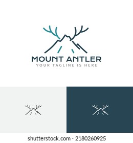 Mount Antler Deer Horns Mountain Nature Adventure Line Logo