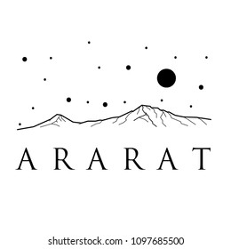 Mount Ararat. Vector black and white illustration of mountains. Print design.