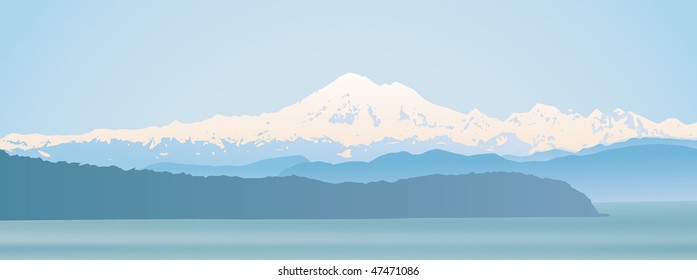 Mount Baker, Washington State panoramic. Looking over the straight from Vancouver Island.