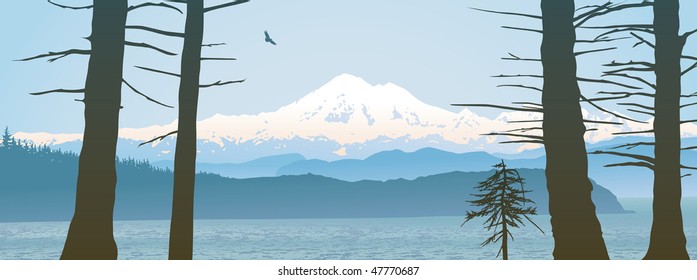 Mount Baker, Washington State, panoramic. Looking over the straight from Vancouver Island.