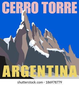 Mount Cerro Torre - peak in the Argentina, Andes. Mountain adventure background, vector illustration