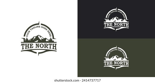 Mount Compass Mountain Peak for Travel Adventure logo design inspiration presented with multiple background colors. The logo is suitable for an outdoor activity logo design inspiration template