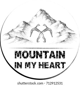 The Mount Elbrus on Northern Caucasus. T-shirt design for mountains sport. 