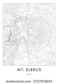 Mount Elbrus mapa topográfico impresso. Linhas de contorno minimalistas arte.
