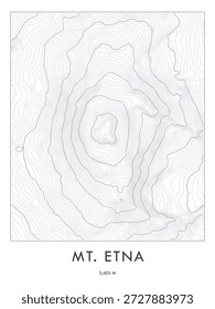Impressão do mapa topográfico do Monte Etna. Linhas de contorno minimalistas arte.