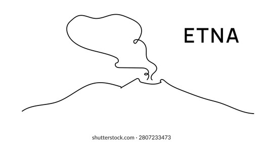 Mount Etna volcano continuous one line drawing. Minimalist volcanic landscape vector illustration
Minimalist continuous one line drawing of Mount Etna volcano with volcanic smoke. Modern linear vector illustration featuring one of Europe's most active volcanoes. Perfect for travel, geology, education, tourism, natural disaster, environmental and editorial design projects.