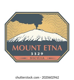 Mount Etna Volcano with smoke in Sicily island, Italy, Europe. Vector illustration