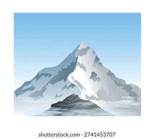Mount Everest (Chomolungma). Large snow-capped mountain against a blue sky. Vector art illustration