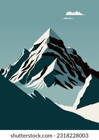 Mount Everest in the clouds. Vector illustration of a mountain range.