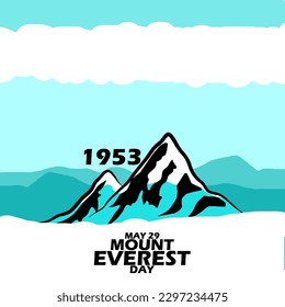 Mount Everest mit Hügeln über den Wolken mit fett gedrucktem Text und einer Zahl zum Gedenken an den Mount Everest Day am 29. Mai