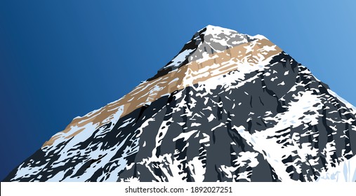 mount Everest from Nepal side as seen from gokyo, vector illustration, Mt Everest 8,848 m, Khumbu valley, Sagarmatha national park, Nepal Himalayas mountains