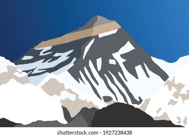 mount Everest from Nepal side as seen from gokyo, vector illustration, Mt Everest 8,848 m, Khumbu valley, Sagarmatha national park, Nepal Himalaya mountain