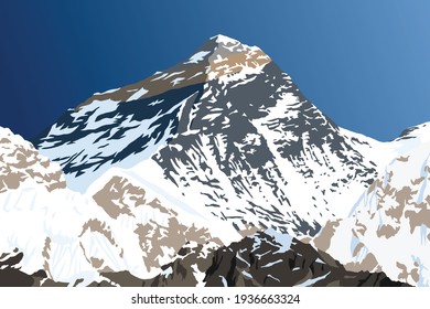 mount Everest from Nepal side as seen from gokyo, vector illustration, Mt Everest 8,848 m, Khumbu valley, Sagarmatha national park, Nepal Himalaya mountain