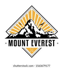 Mount Everest Peak Skyline Logo. Adventure Landscape Design. Vector Illustration Cut File. Climb Orange Expedition.