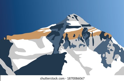 Mount Everest From Tibetan Side Vector Illustration, Nord Rock Face Of Mt Everest 8,848 M 