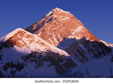 Mount Everest Vector, World's Highest Mountain, In The Himalaya, Nepal 