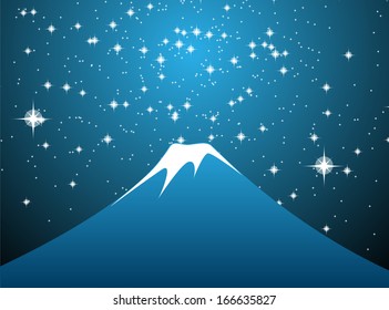 Mount Fuji in the background with the stars.