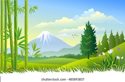 Mount Fuji And Bamboo trees