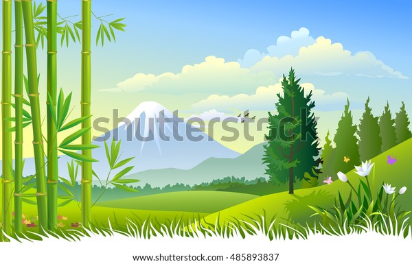 Mount Fuji And Bamboo trees
