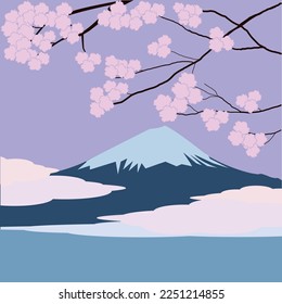 mount fuji with cherry blossoms