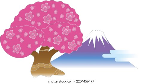 Mount Fuji und Kirschblüten in voller Blüte