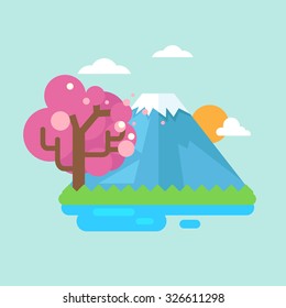 mount fuji with cherry blossoms.vector illustration