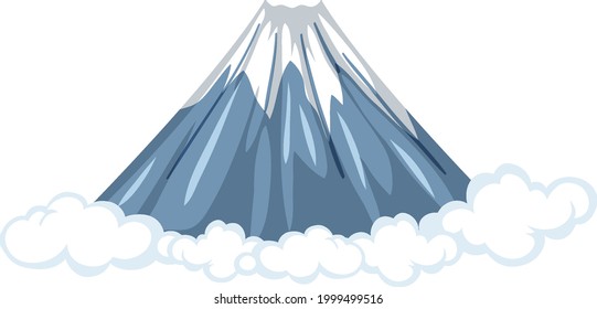 Mount Fuji With Cloud In Cartoon Style Isolated On White Background Illustration