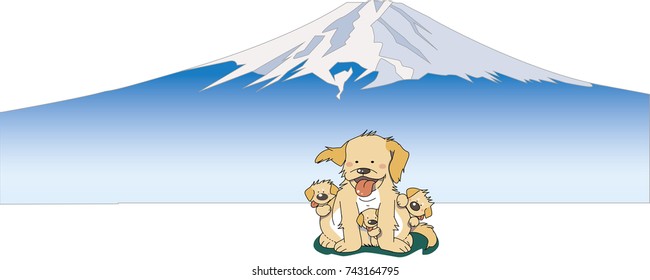 Mount Fuji and a dog