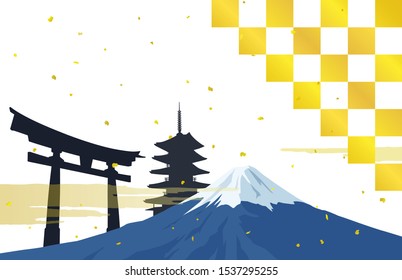 Mount Fuji and gold leaf postcard template