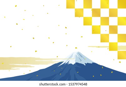 Mount Fuji and gold leaf postcard template