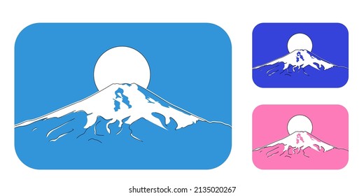 Mount Fuji Illustration Design With 3 Colors In Japanese Style