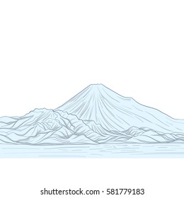 Mount Fuji isolated drawing. Stock line vector illustration.
