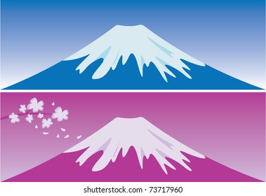 Mount Fuji, Japan in blue and pink, vector