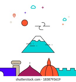 Mount Fuji, Japan filled line vector icon, simple illustration, world landmarks related bottom border.