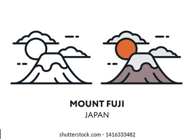 Mount Fuji Japan Landmark Sight. Vector Flat Line Icon Illustration.