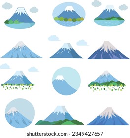 Mount Fuji Japan Set Illustration Yamanashi Shizuoka