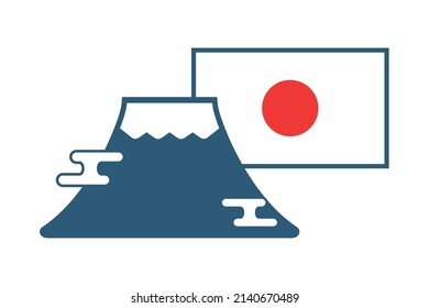 Mount Fuji and the Japanese flag. Vector.