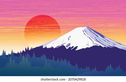 Mount Fuji, Japanese landscape. Vector illustration.